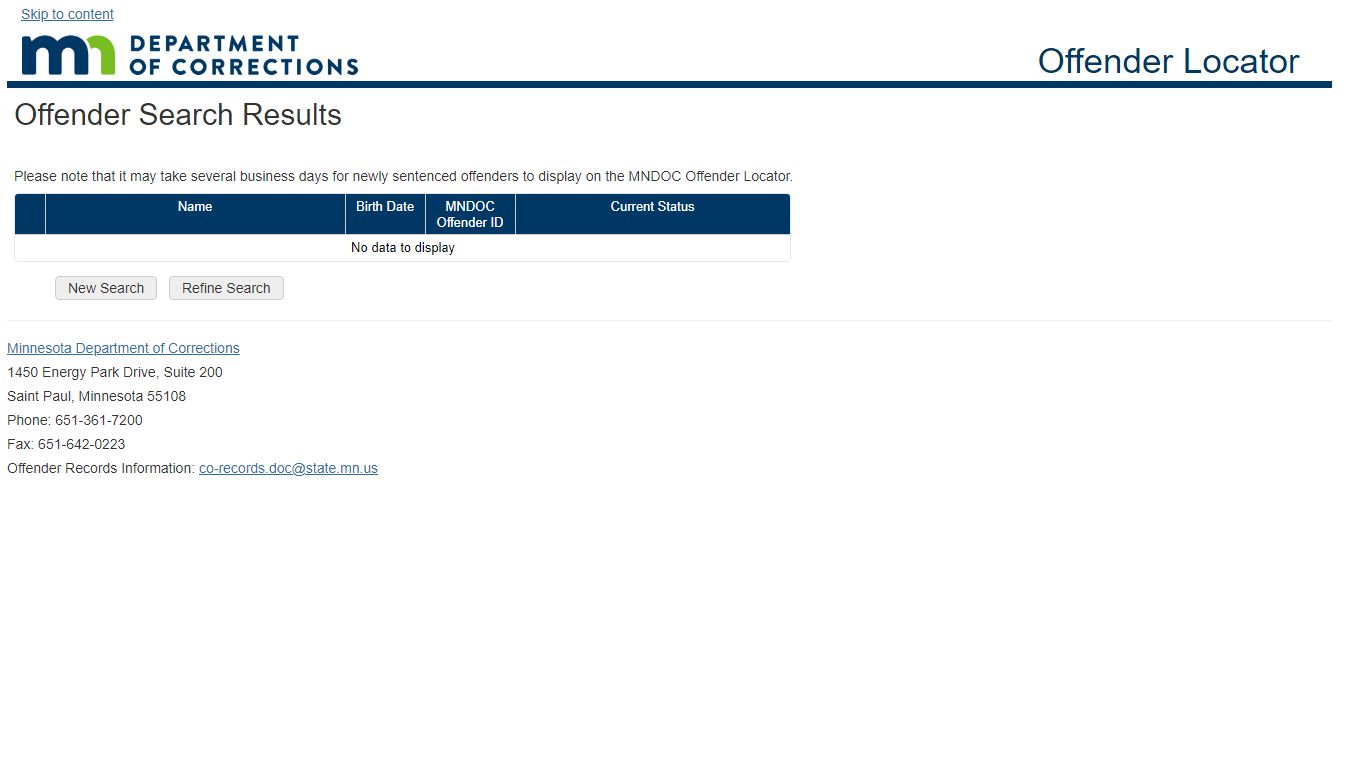 Offender Search Results - Minnesota Department of Corrections
